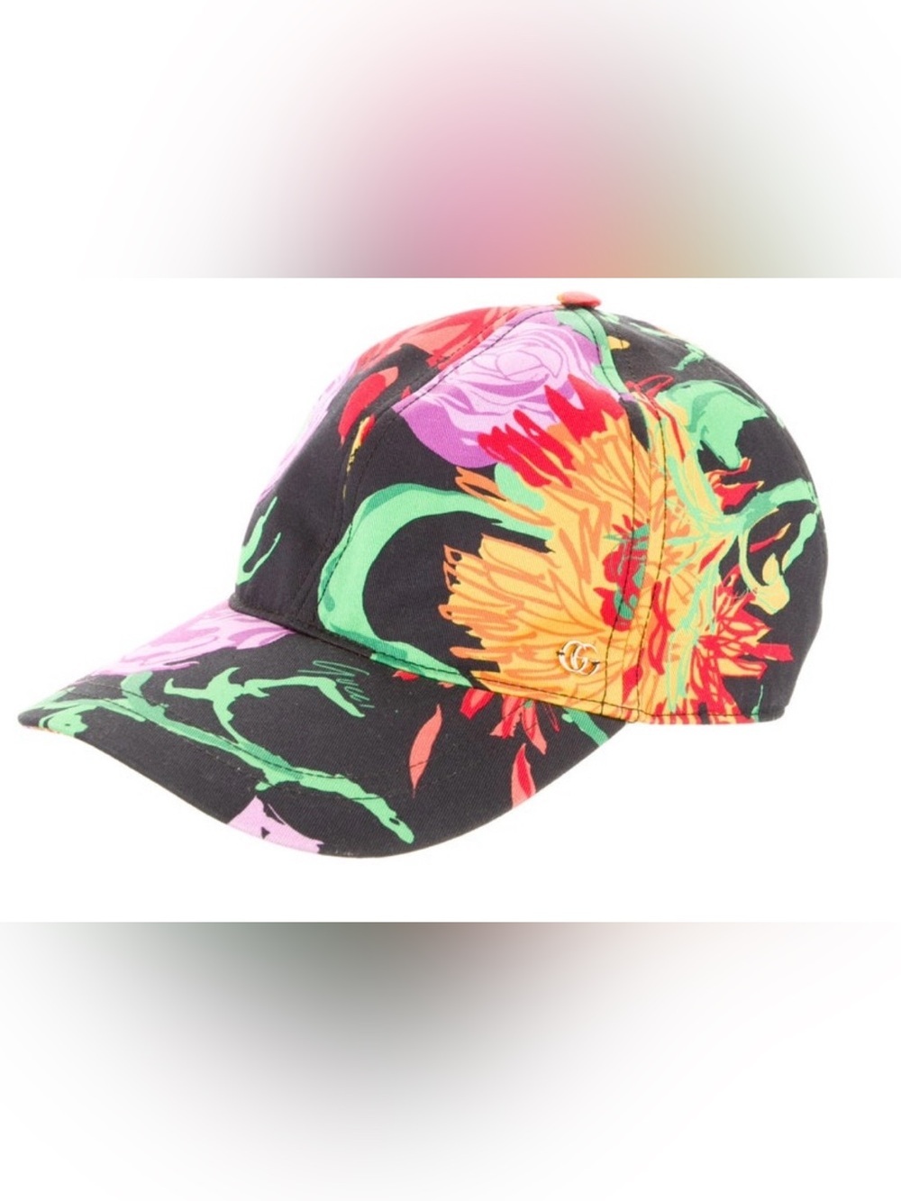Gucci Hat Ken Scott Floral Theme GG Marmont Logo Black . Like New